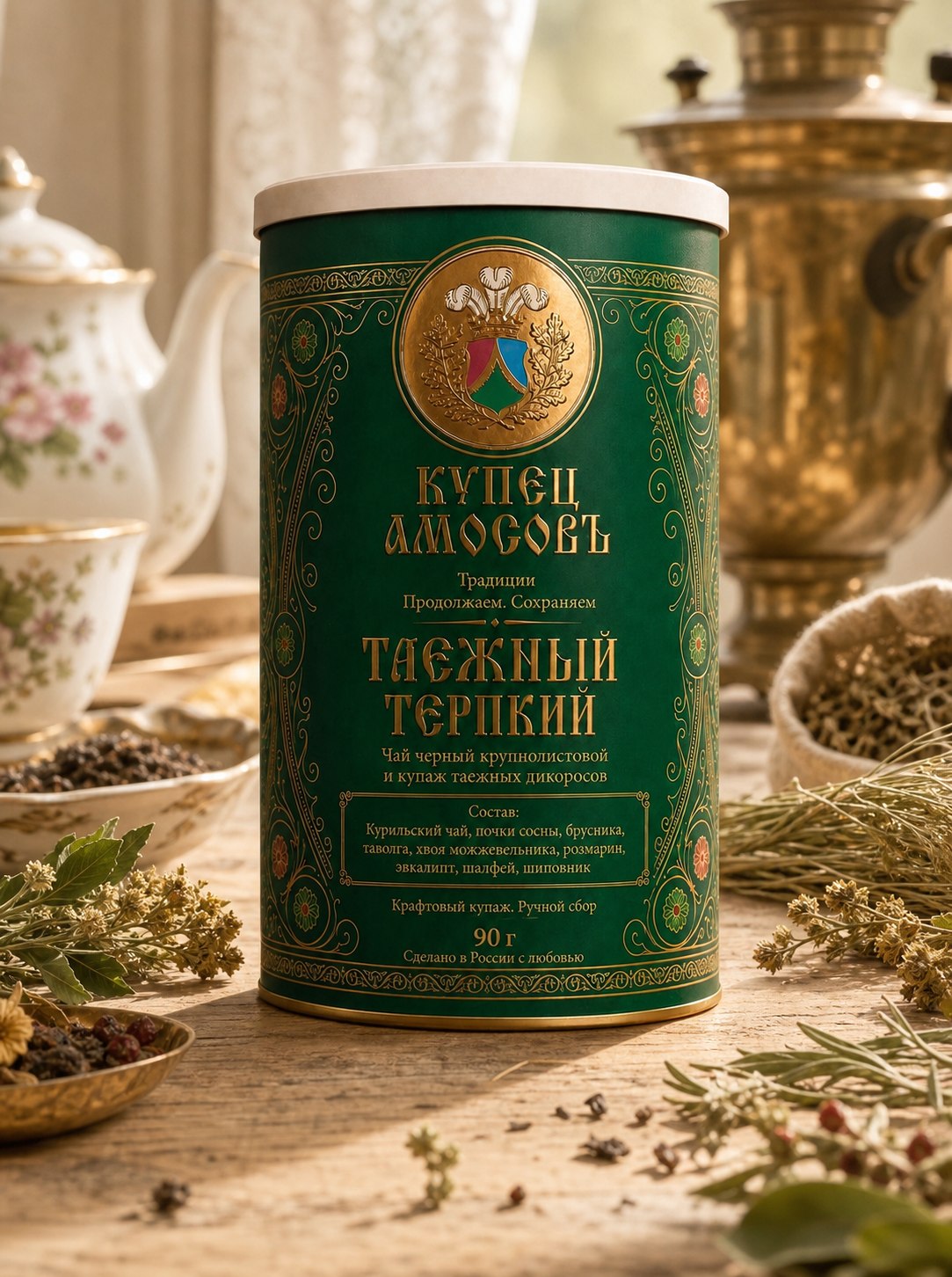 Купец Амосовъ — Таёжный терпкий на чайном столе с самоваром